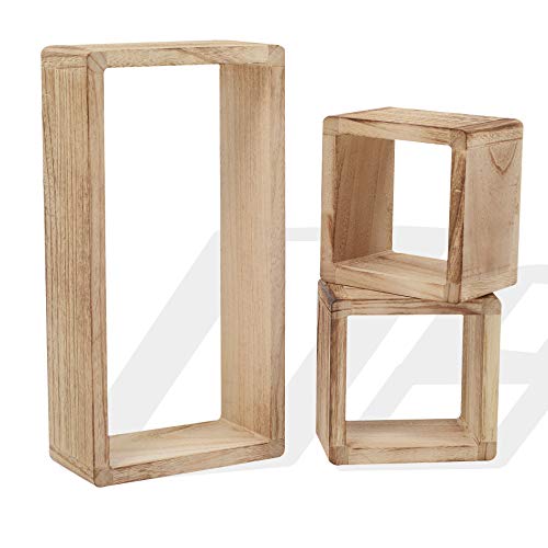 Rebecca Mobili Juego 3 estantes Vintage, estantes Colgantes, 1 rectángulo 2 Cubos, Madera Clara, para Sala de Estar - Medidas: 41 x 21 x 9 cm (AxANxF) - Art. RE4121