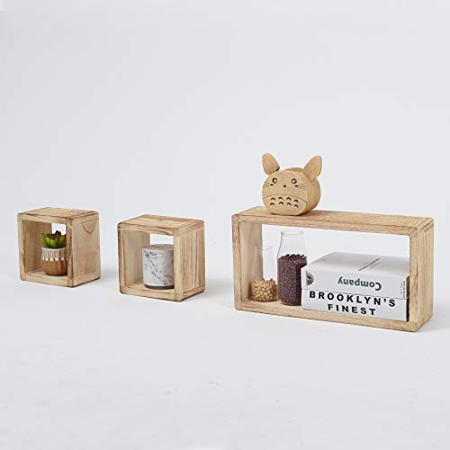 Rebecca Mobili Juego 3 estantes Vintage, estantes Colgantes, 1 rectángulo 2 Cubos, Madera Clara, para Sala de Estar - Medidas: 41 x 21 x 9 cm (AxANxF) - Art. RE4121