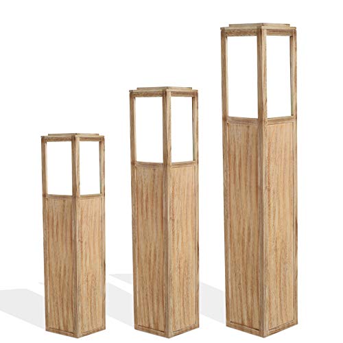 Rebecca Mobili Juego de 3 portavelas, candelabro marrón Claro, Madera Paulownia plexiglás, Estilo Rustico, Sala de Estar - Medidas: 111 x 20 x 20 cm (AxANxF) - Art. RE4666