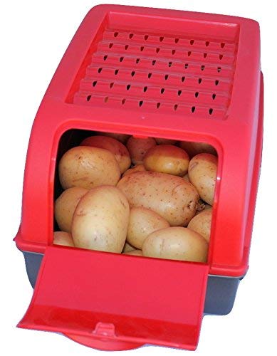 Recipiente de conservación para patatas, verduras, frutas, recipiente de plástico, volumen 7,7 litros + 6 Adhesivos (Rojo)