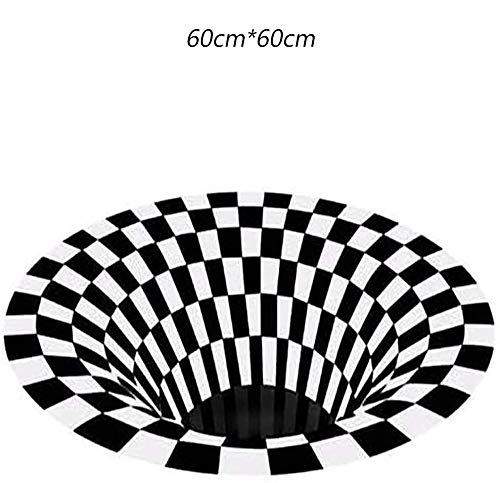 Redonda Alfombra de ilusión,3D de Rejilla Blanca Negra para Dormitorio,Alfombra Vortex Illusion,Alfombra de Ilusión Óptica,3D de Rejilla Blanca Negra,Alfombra Vortex