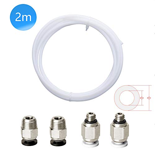 Redrex 2m Impresora 3D ID2mm OD4mm Tubo de PTFE con 2Pcs PC4-M6 Neumáticos Conectores Para Reprap Impresora 3D 1,75 mm Bowden Hotend