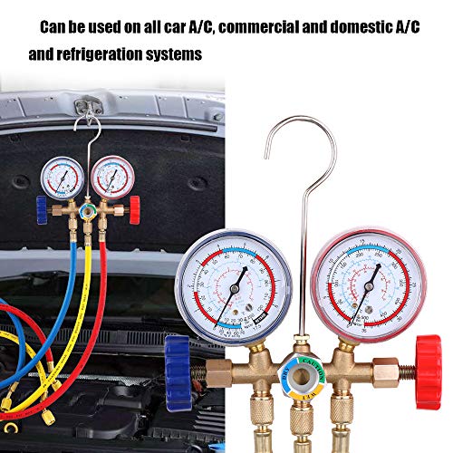 Refrigerant manifold gauge set,Refrigerante manguera para R12 R22 R404A R134A,manómetros aire acondicionado de refrigeración con manguera y gancho