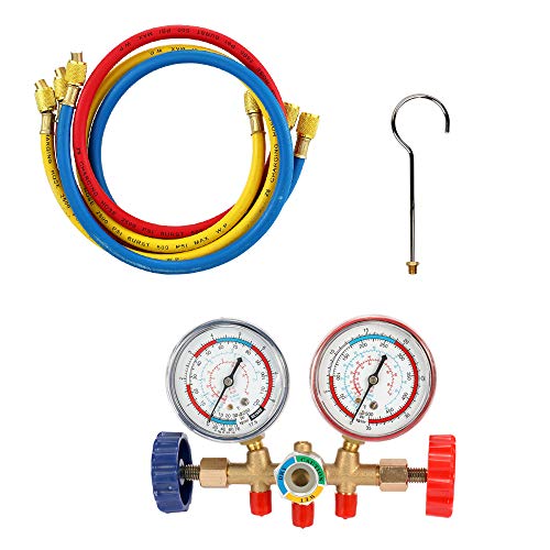 Refrigerant manifold gauge set,Refrigerante manguera para R12 R22 R404A R134A,manómetros aire acondicionado de refrigeración con manguera y gancho