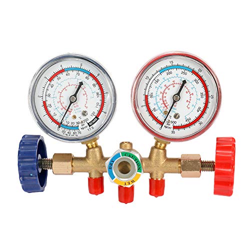 Refrigerant manifold gauge set,Refrigerante manguera para R12 R22 R404A R134A,manómetros aire acondicionado de refrigeración con manguera y gancho