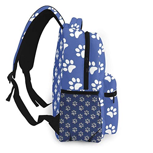 Regalo Azul y Blanco Perro Pawprint Stencil Hombres y Mujeres Estilo Casual Mochila de Lona Mochila Escolar,