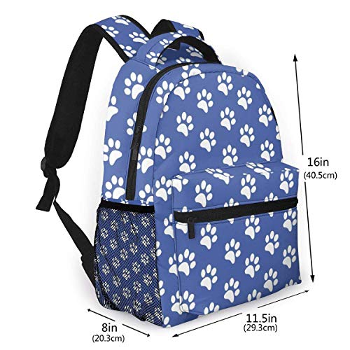 Regalo Azul y Blanco Perro Pawprint Stencil Hombres y Mujeres Estilo Casual Mochila de Lona Mochila Escolar,