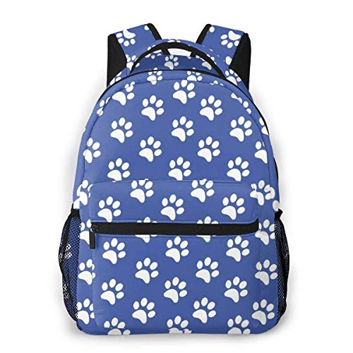 Regalo Azul y Blanco Perro Pawprint Stencil Hombres y Mujeres Estilo Casual Mochila de Lona Mochila Escolar,