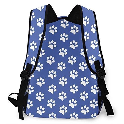 Regalo Azul y Blanco Perro Pawprint Stencil Hombres y Mujeres Estilo Casual Mochila de Lona Mochila Escolar,