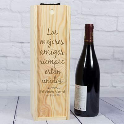 Regalo para Profesores Personalizable: Botella de Vino 'Gracias Profe' Personalizada con su Nombre, Fecha y dedicatoria, en Caja de Madera Personalizada