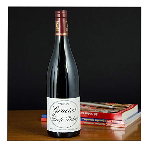 Regalo para Profesores Personalizable: Botella de Vino 'Gracias Profe' Personalizada con su Nombre, Fecha y dedicatoria, en Caja de Madera Personalizada