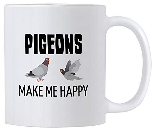 Regalos divertidos de paloma. Taza de cerámica de 11 oz para amantes de las aves. Las palomas me hacen feliz.