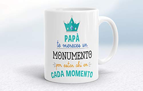 REGALOS ESTRELLA AZUL Taza día del Padre Regalo para Papa, Papa te Quiero, al Mejor papá del Mundo, Regalos Padres, Regalos día del Padre, Taza con Frases (Papá te mereces un Monumento)