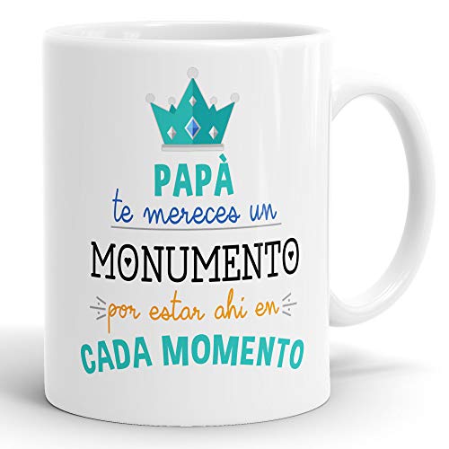 REGALOS ESTRELLA AZUL Taza día del Padre Regalo para Papa, Papa te Quiero, al Mejor papá del Mundo, Regalos Padres, Regalos día del Padre, Taza con Frases (Papá te mereces un Monumento)