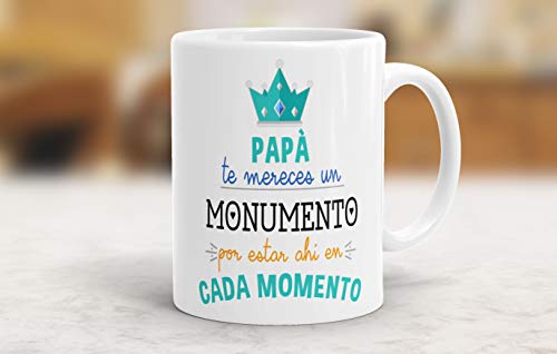 REGALOS ESTRELLA AZUL Taza día del Padre Regalo para Papa, Papa te Quiero, al Mejor papá del Mundo, Regalos Padres, Regalos día del Padre, Taza con Frases (Papá te mereces un Monumento)