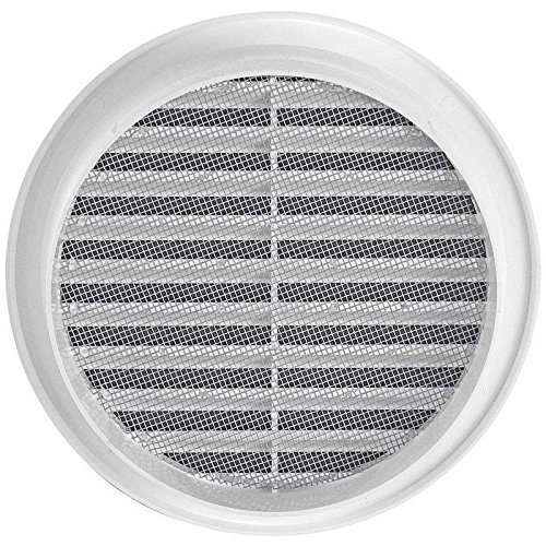 Rejilla de ventilación de plástico, rejilla de extracción de aire redonda con brida/conexión de tubo y protección antiinsectos, 144 mm (VM125)