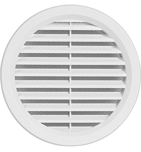 Rejilla de ventilación de plástico, rejilla de extracción de aire redonda con brida/conexión de tubo y protección antiinsectos, 144 mm (VM125)