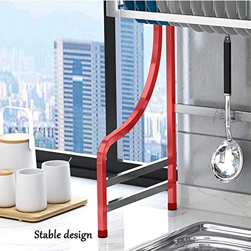 Rejilla para secar sobre el Fregadero, Estante para escurreplatos de 2 Niveles Estante para Platos Grande de Acero Inoxidable con Soporte para Utensilios para encimera de Plata 2 Niveles 91cm