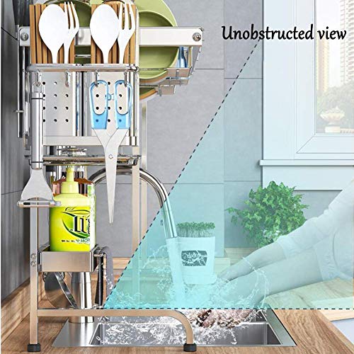 Rejilla para secar sobre el Fregadero, Estante para escurreplatos de 2 Niveles Estante para Platos Grande de Acero Inoxidable con Soporte para Utensilios para encimera de Plata 2 Niveles 91cm