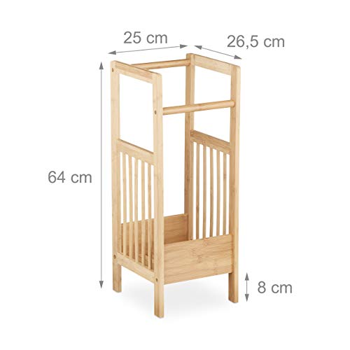 Relaxdays, 64 x 25 x 26,5 cm, Marrón Natural Paragüero Bambú Cuadrado, 2 Asas, Soporte Bastones, Madera