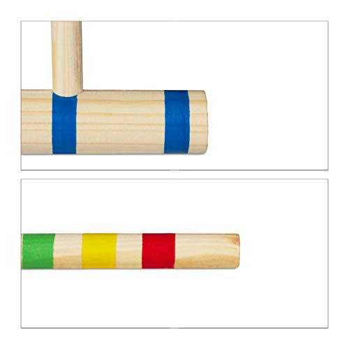 Relaxdays 75 cm, Marrón Juego de Croquet, Cuatro Jugadores, Niños, Set Completo, Mazo, Adultos Unisex