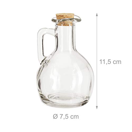 Relaxdays Aceitera y vinagrera, Jarras, con corchos, Redondas, 180 ml, 2 Uds, Transparente, Cristal