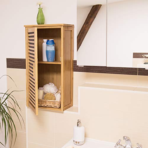 Relaxdays Armario de Pared con 1 Estante Flexible Hecho de bambú para el Cuarto de Baño Salón o Pasillo con Medidas 66 x 35 x 20 cm, Color Natural, tableros conglomerado DM