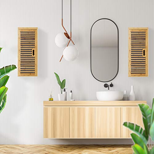 Relaxdays Armario de Pared con 1 Estante Flexible Hecho de bambú para el Cuarto de Baño Salón o Pasillo con Medidas 66 x 35 x 20 cm, Color Natural, tableros conglomerado DM