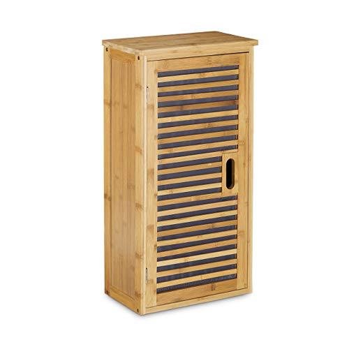 Relaxdays Armario de Pared con 1 Estante Flexible Hecho de bambú para el Cuarto de Baño Salón o Pasillo con Medidas 66 x 35 x 20 cm, Color Natural, tableros conglomerado DM