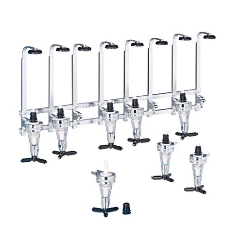Relaxdays Botellero de Pared, Soporte para Seis Botellas, Dosificador de 3 cl, Coctelería, 73x36x11 cm, Plateado