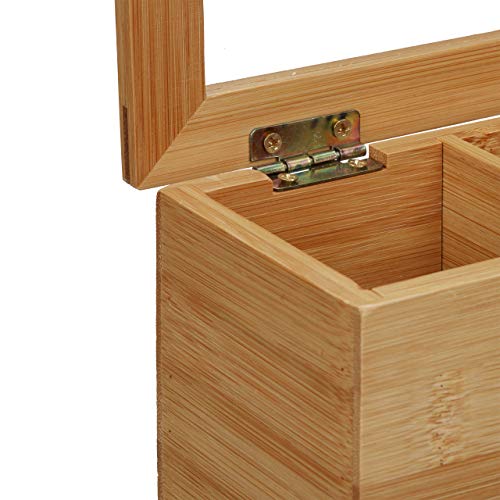 Relaxdays Caja para té e infusiones, Cuatro Compartimentos, Estrecho, Ventana de plástico, Pequeño, Rectangular, Marrón, 9 x 30 x 9 cm, Madera