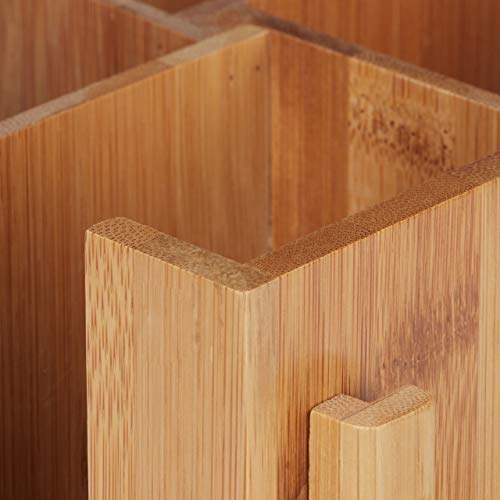 Relaxdays Caja para té e infusiones, Tapa extraíble, Cuatro Compartimentos, 160 Sobres, Marrón, 20,5 x 18 x 18 cm, Bambú, naturaleza