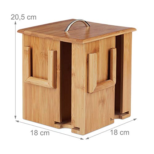 Relaxdays Caja para té e infusiones, Tapa extraíble, Cuatro Compartimentos, 160 Sobres, Marrón, 20,5 x 18 x 18 cm, Bambú, naturaleza