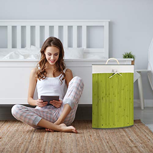 Relaxdays Cesto Ropa Sucia Esquinero, Cubo Colada Plegable con Tapa, Canasta, Bambú, Blanco, 65 x 49.5 x 37 cm
