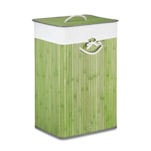 Relaxdays Cesto Ropa Sucia Plegable, Cubo Colada Rectangular con Tapa, Bambú, 83 L, 65,5 x 43,5 x 33,5 cm, Verde