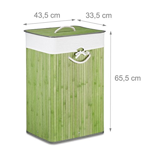 Relaxdays Cesto Ropa Sucia Plegable, Cubo Colada Rectangular con Tapa, Bambú, 83 L, 65,5 x 43,5 x 33,5 cm, Verde