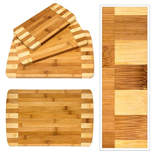 Relaxdays Conjunto de 3 Tablas de Cortar y un Soporte, bambú, Diferentes tamaños, diseño Moderno, fácil de Limpiar, Color Natural, marrón Claro, 1,5 x 25,5 x 39 cm