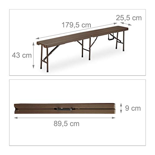 Relaxdays Conjunto Mesa y Bancos Jardín Plegables XXL, Plástico, Marrón, 73 x 179.5 x 74.5 cm