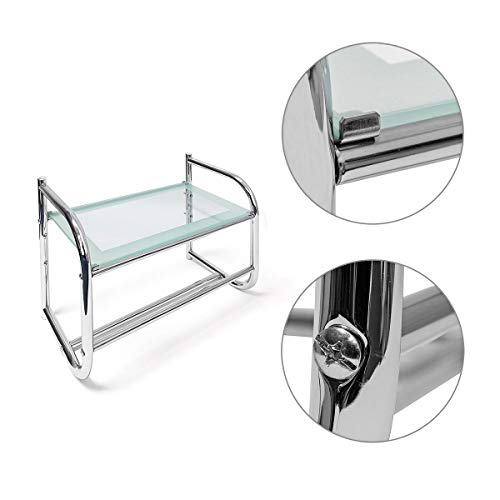 Relaxdays Estante y toallero de Pared, Acero Inoxidable y Vidrio, 34 x 45 x 23 cm, 1.9 Kg, Plata
