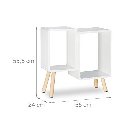 Relaxdays Estantería Cubo 2 Cajones Patas, Madera, Blanco, 46x37x30 cm