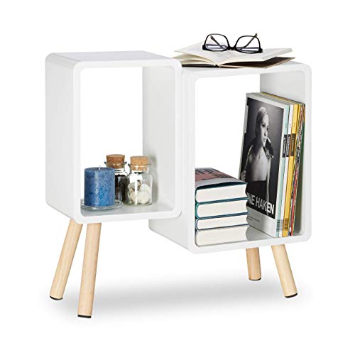 Relaxdays Estantería Cubo 2 Cajones Patas, Madera, Blanco, 46x37x30 cm
