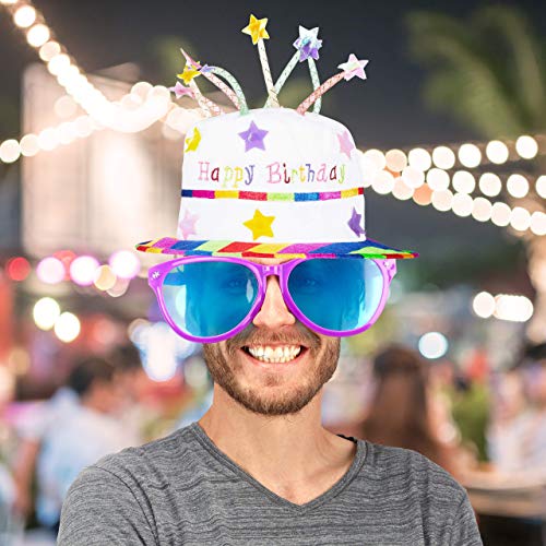 Relaxdays Gorro Cumpleaños, Sombrero Tarta de Peluche con Velas, para Fiestas, Poliéster, 1 Ud, Blanco y Multicolor