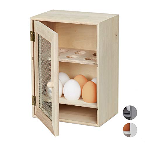 Relaxdays Huevera Rústica, Armario 12 Huevos, Huevero Cocina, Bandeja, 1 Ud, Madera y Metal, 25 x 18 x 12 cm, Marrón