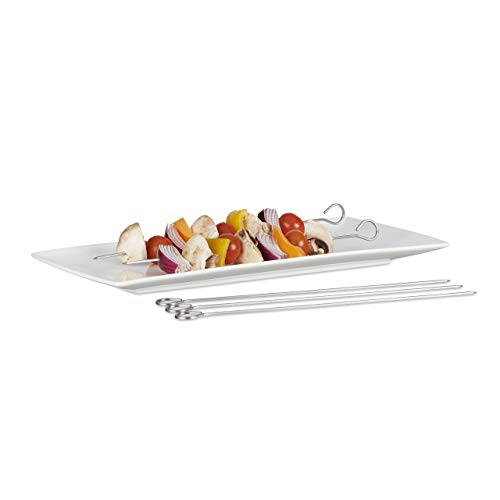 Relaxdays Juego Pinchos Barbacoa Largos, Acero Inoxidable, Plateado, 30 cm
