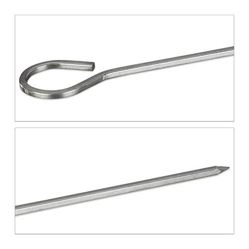 Relaxdays Juego Pinchos Barbacoa Largos, Acero Inoxidable, Plateado, 30 cm