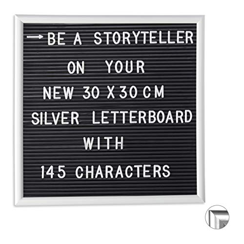 Relaxdays Letter Board con Marco de Madera, Pizarra 145 Letras, Números y Símbolos, PP-Madera, 30x30, Blanco