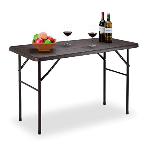 Relaxdays, Marrón, Mesa Plegable Jardín y Terraza con Forma Rectangular, Plástico y Metal, 74 x 120 x 60 cm