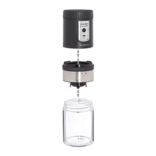 Relaxdays Molinillo Café Eléctrico, Muelas Ajustables, Recargable con USB, Acero Inoxidable, 21x7,5 cm, Plateado y Negro