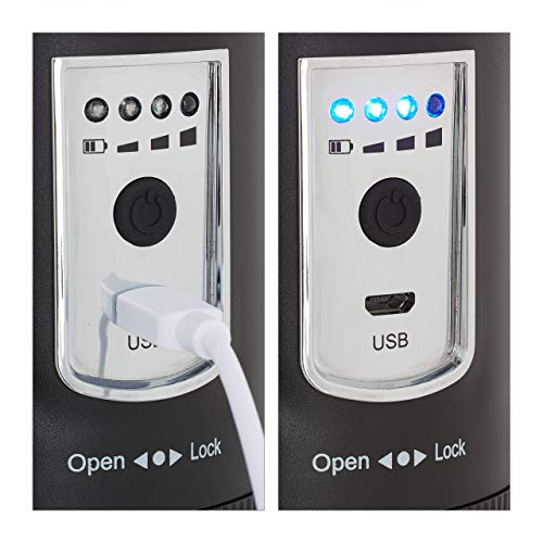 Relaxdays Molinillo Café Eléctrico, Muelas Ajustables, Recargable con USB, Acero Inoxidable, 21x7,5 cm, Plateado y Negro