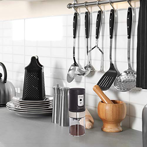 Relaxdays Molinillo Café Eléctrico, Muelas Ajustables, Recargable con USB, Acero Inoxidable, 21x7,5 cm, Plateado y Negro